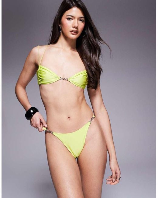 ASOS Green Nicole San Andreas Tanga Bikini Bottom With 90S Micro Trim