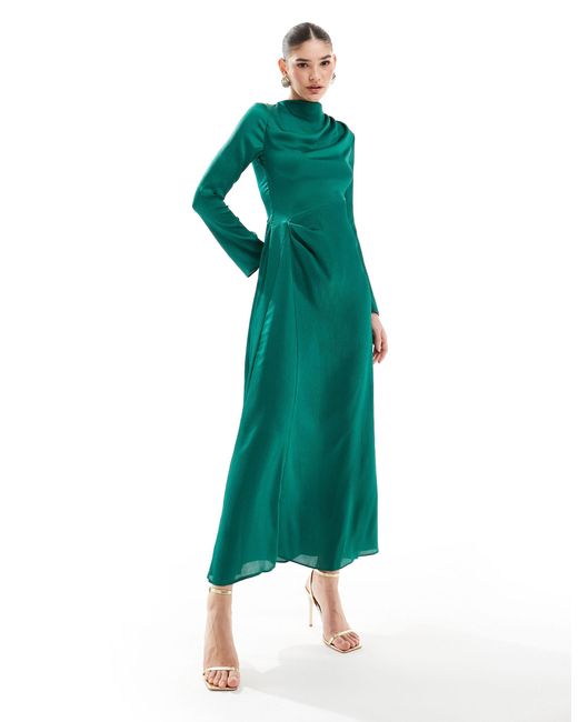ASOS Green High Neck Satin Maxi Dress