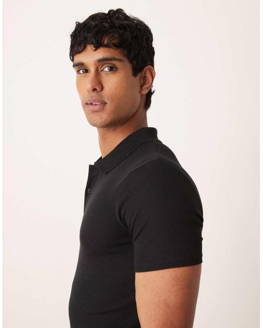 ASOS Black Essentials Muscle Fit Polo for men