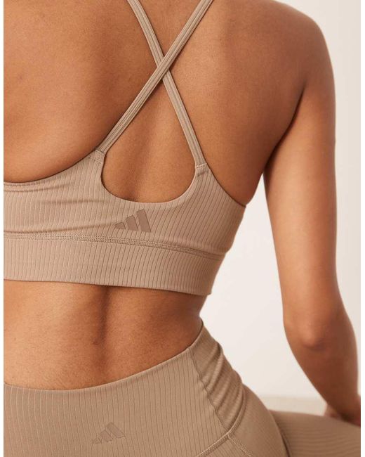 Adidas Originals Natural Adidas Training All Me Rib Light Support Sports Bra