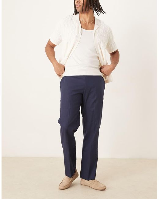 ASOS Nette Broek Met Rechte Pijpen Van Linnenmix in het Blue voor heren