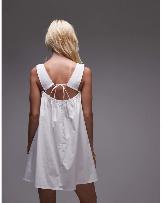 TOPSHOP Gray Poplin Sundress With Gathered Dress