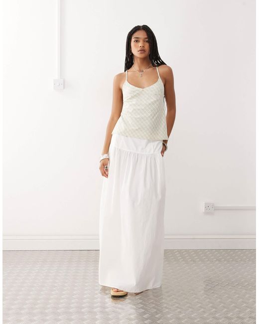 Monki Natural Floaty Poplin Maxi Skirt With Drop Waist Detail