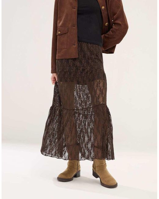PixieGirl Brown Petite Lace Maxi Skirt