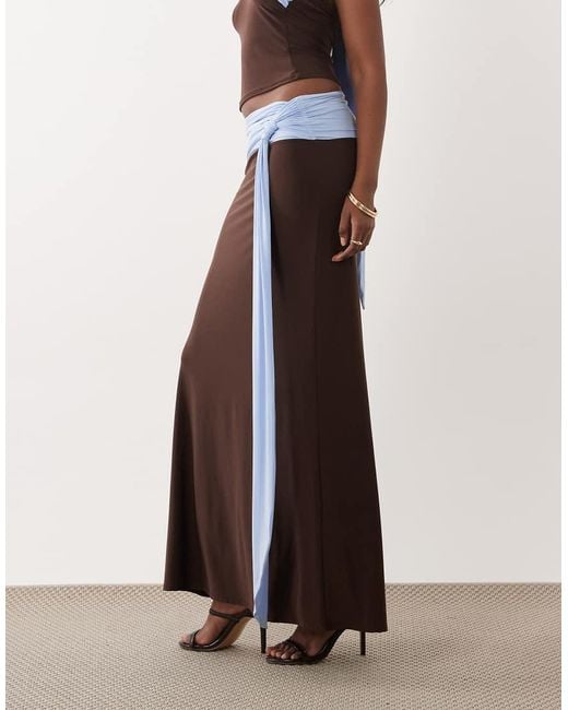 ASOS White Soft Touch Contrast Sash Waist Maxi Skirt Co-Ord