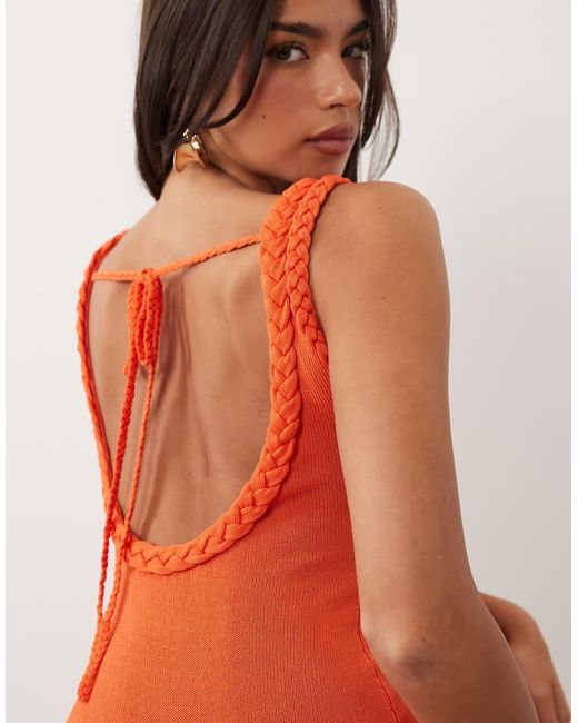 Wanderdoll Orange Hallie Knit Rope Trim Detail Tie Back Mini Dress