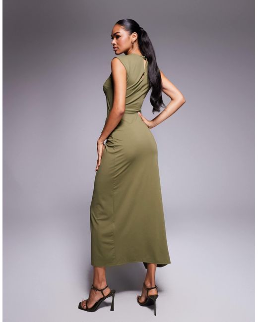 ASOS Green Slash Neck Twist Front Midi Dress