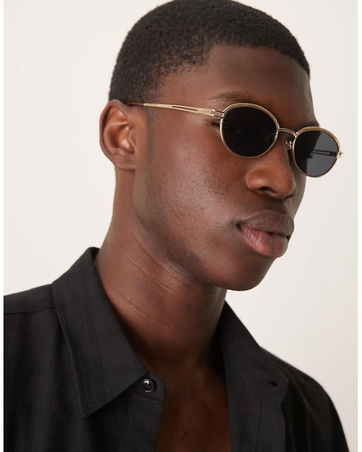 ASOS – runde sonnenbrille mit getönten gläsern und goldenem metallgestell in Black für Herren