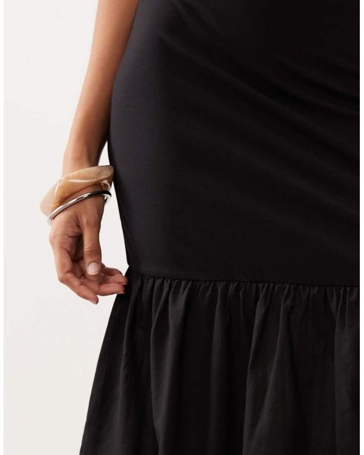 ASOS Black Slash Neck Dropped Waist Hybrid Midaxi Dress