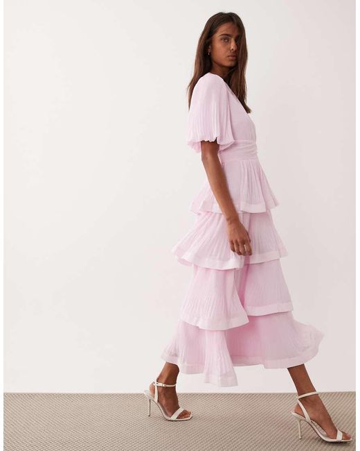 Y.A.S Pink Plisse Tiered Maxi Dress