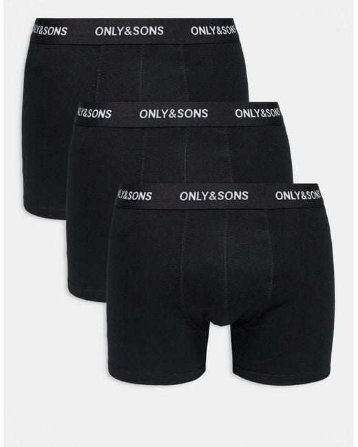 Only & Sons Black 3 Pack Trunks for men