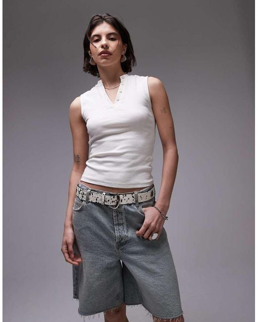 TOPSHOP Gray V Neck Tank Top With Buttons