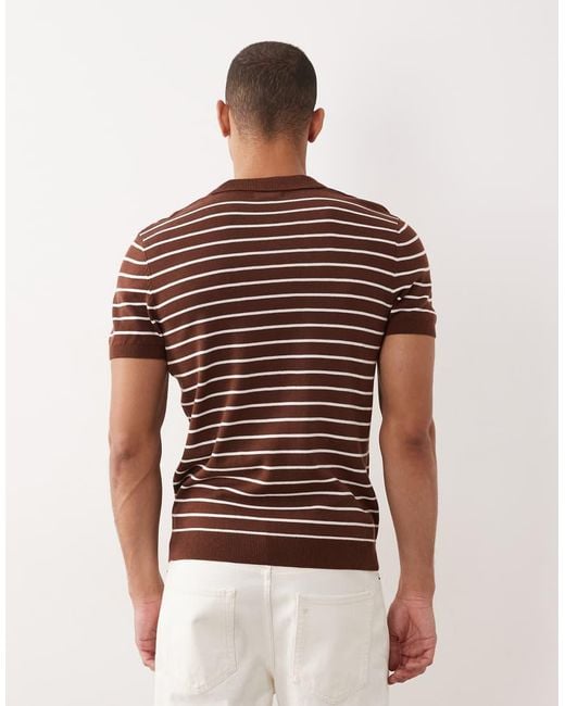 New Look Natural Stripe 1/4 Zip Polo for men
