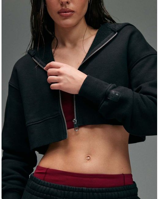 4505 Gray Icon Rest Day Heavyweight 440gsm Cotton Zip Up Boxy Crop Hoodie