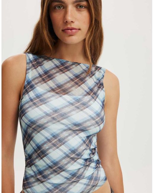 Cotton On Blue Check Maxi Mesh Tank