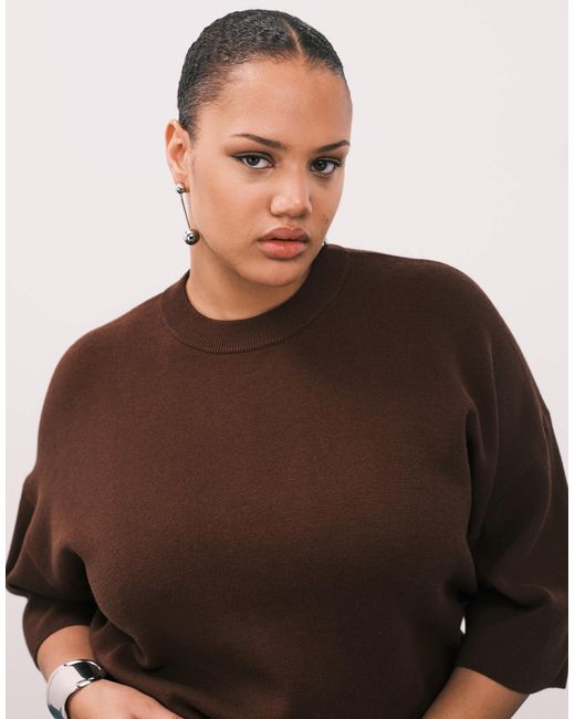 ASOS Brown Asos Design Curve Knitted Compact Structured Oversized T Shirt Co-ord