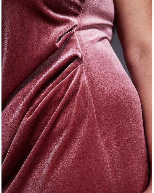 ASOS Red Asos Design Curve Velvet Curved Neckline Midi Dress With Slit