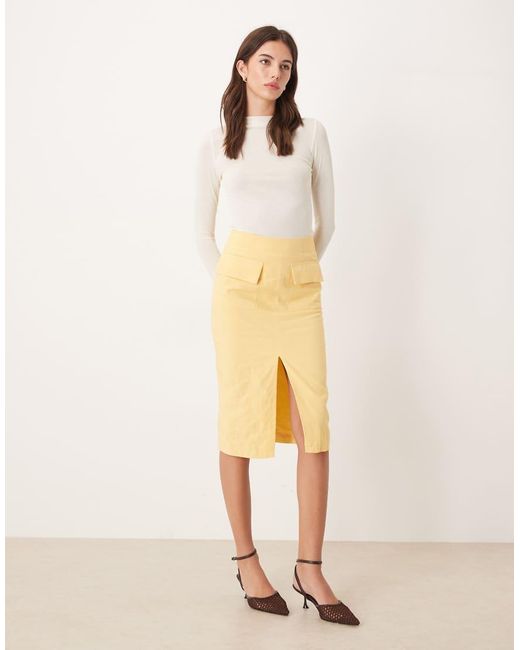 NARRATED Natural Center Split Midi Skirt