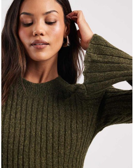 Mama.licious Green Mamalicious Maternity Soft Knitted Rib Bell Sleeve Mini Dress