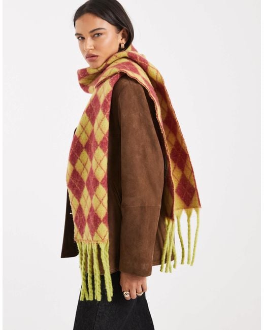 Pieces Brown Super Soft Argyle Check Scarf