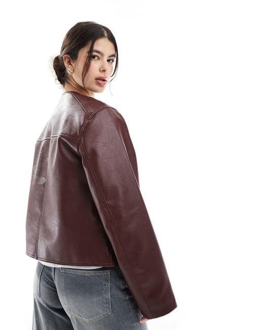 ASOS Purple Collarless Clean Leather Look Jacket