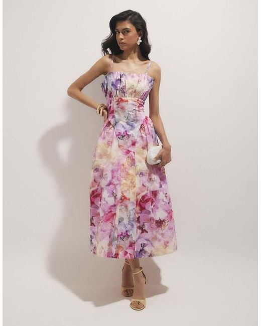 River Island Pink Floral Print Midi Dress