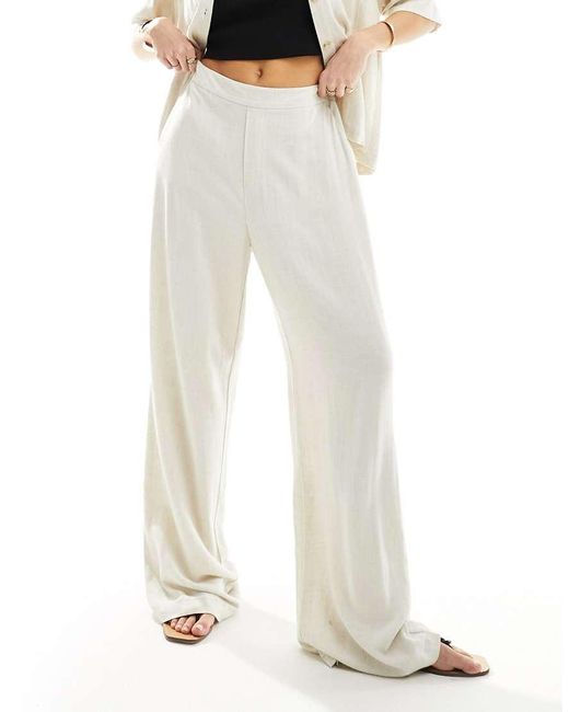 Pantalones Color Avena Con Lazada En La Cintura De Mezcla De Lino De (Parte De Un Conjunto)-Beis Neutro Object de color Metallic