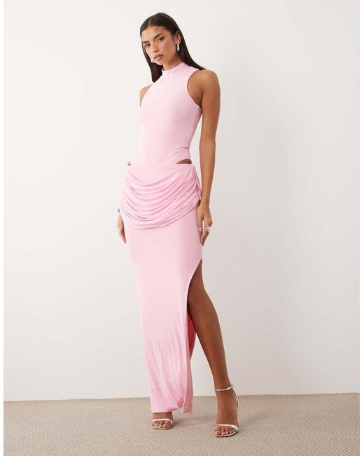 Wanderdoll Pink Gracie Sculpted Drape Detail Maxi Skirt