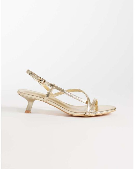 Glamorous Natural Kitten Heeled Strappy Sandals