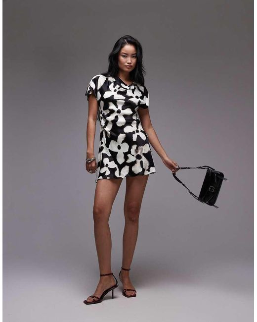 TOPSHOP Multicolor Ruched Side Grown On Shoulder Mini Dress