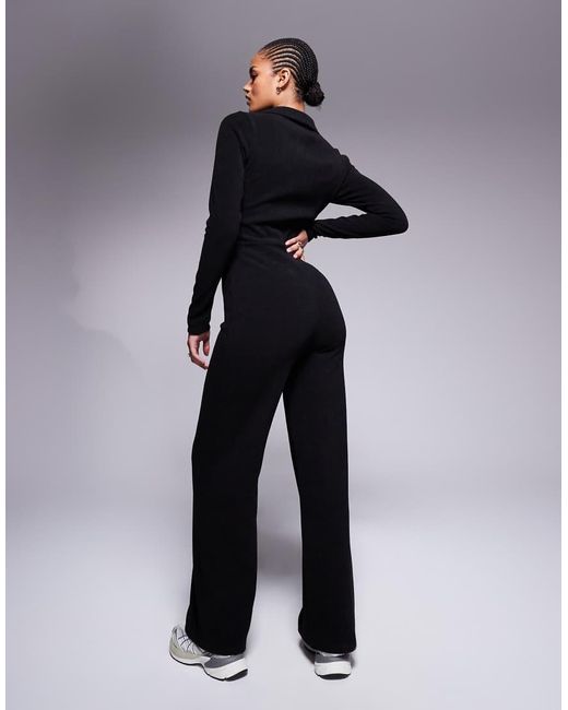 ASOS Black Asos Design Tall Cord Long Sleeve Button Through Jumpsuit