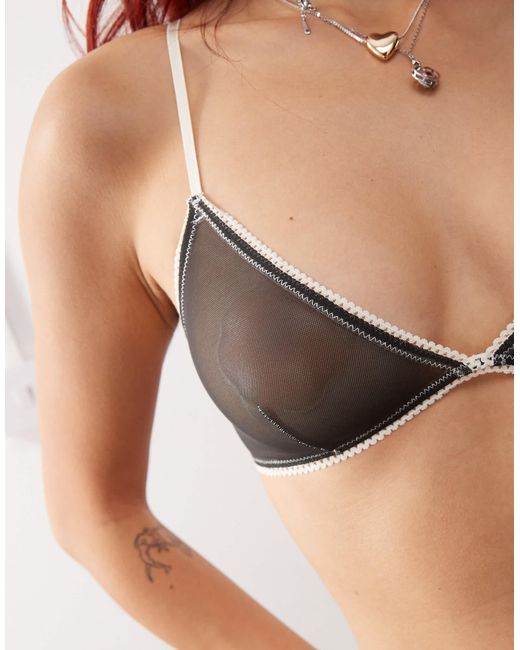 Monki Black – mix and match – triangel-bh aus weichem netzstoff