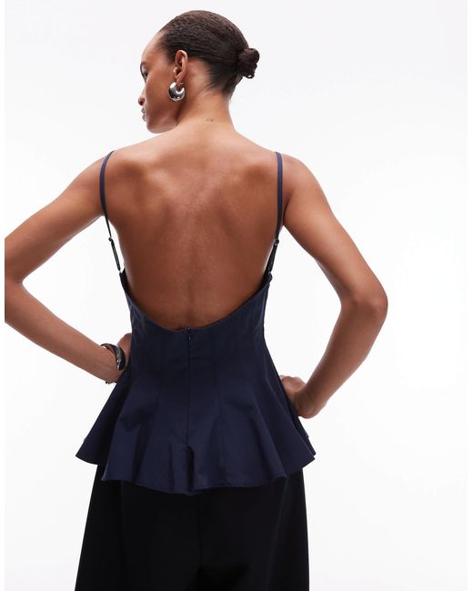 ASOS Blue Peplum Structured Cinch Top