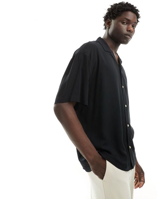 ADPT Black Oversized Revere Collar Shirt for men