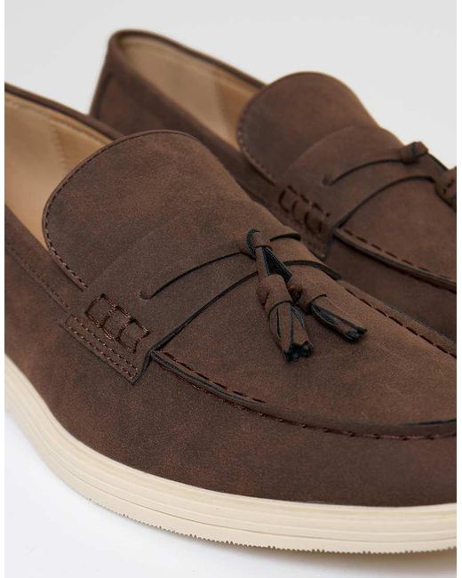 Threadbare Brown Faux Suede Tassel Loafers for men