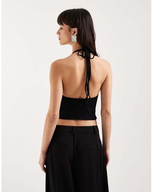 Motel Black Mioto Keyhole Studded Halter Cami Top