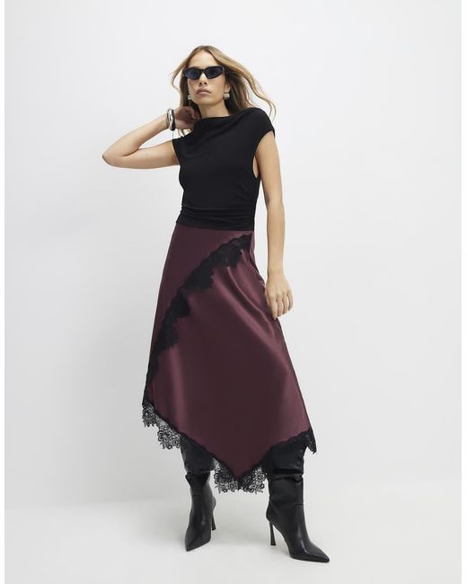 River Island Purple Lace Hybrid Drape Maxi Dress