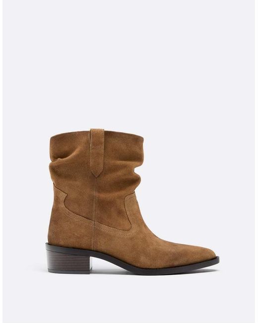 Stradivarius Brown Slouchy Cowboy Leather Ankle Boots