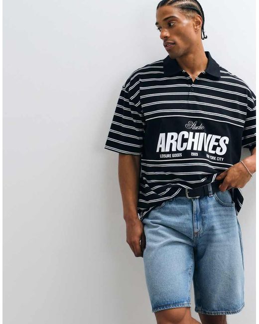 ASOS White Oversized Polo With And Stripe for men