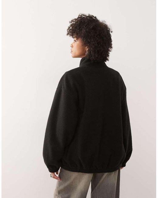 Weekday Black Oversized Borg Zip Fleece
