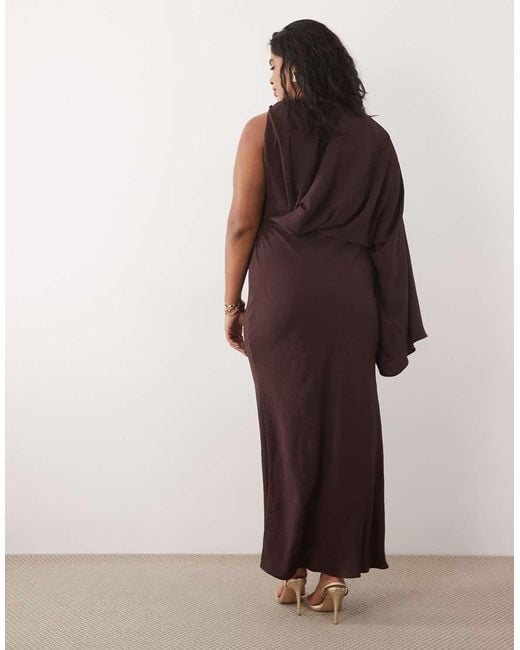 ASOS Brown Asos Design Curve One Shoulder Drape Back Column Maxi Dress