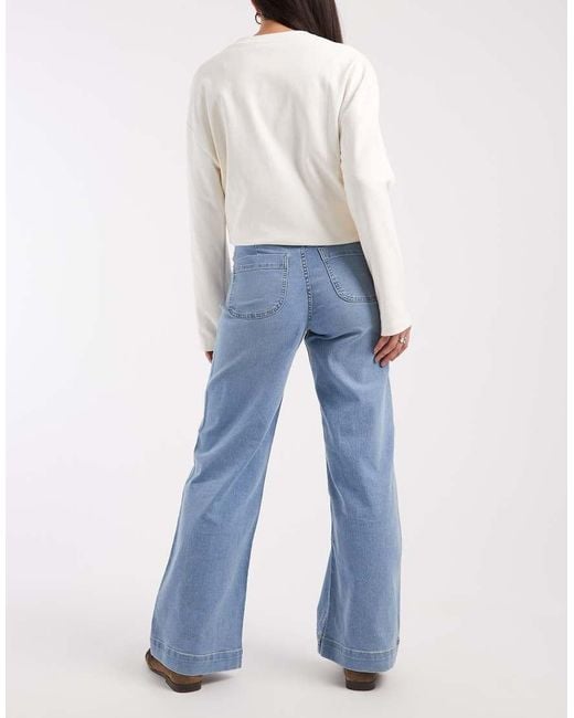 Vero Moda Blue Kayla Button Front Wide Leg Jeans