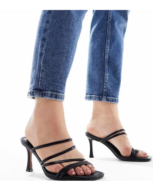 Asos Design Wide Fit Blue Hayes Strappy Mid Sandal Heeled Mules