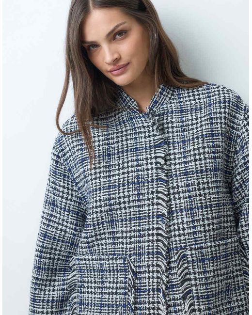 ASOS Blue Asos Design Tall Collarless Wool Blend Boucle Jacket