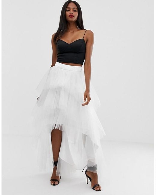 Chi Chi London White Tiered Tulle Skirt