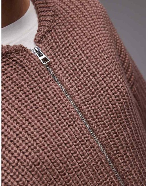& Other Stories Gray Ribbed Knitted Bomber Cardigan With Leather Tab Detail