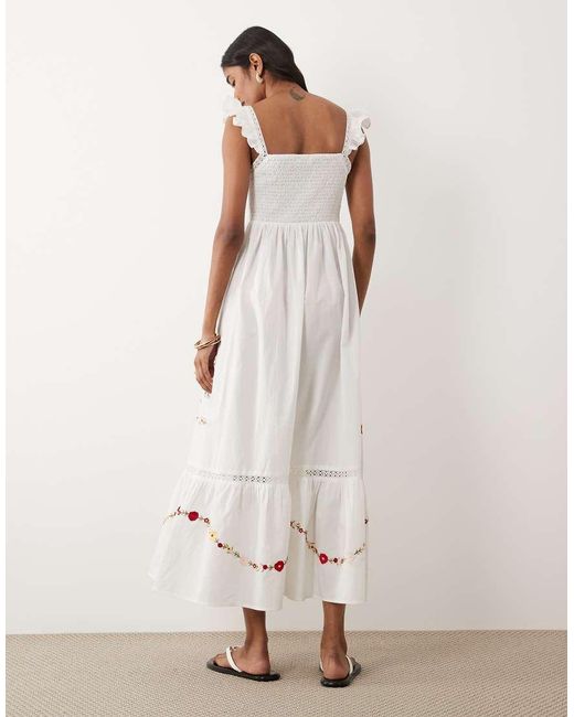 Miss Selfridge Natural Lace Insert Embroidered Maxi Dress