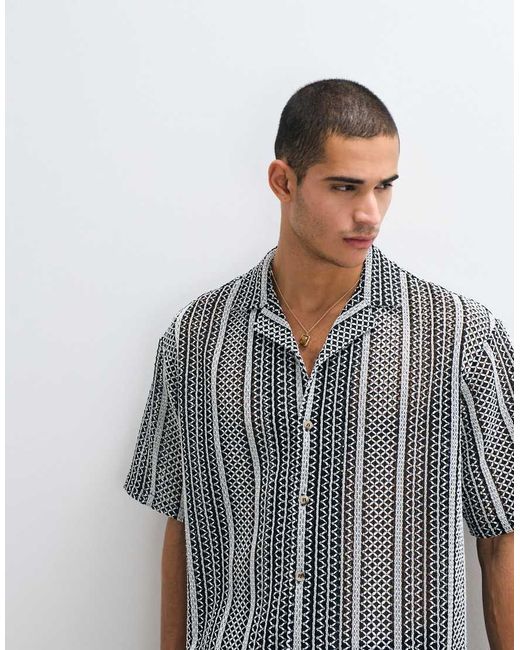 ASOS Gray Boxy Oversized Revere Crochet Shirt for men