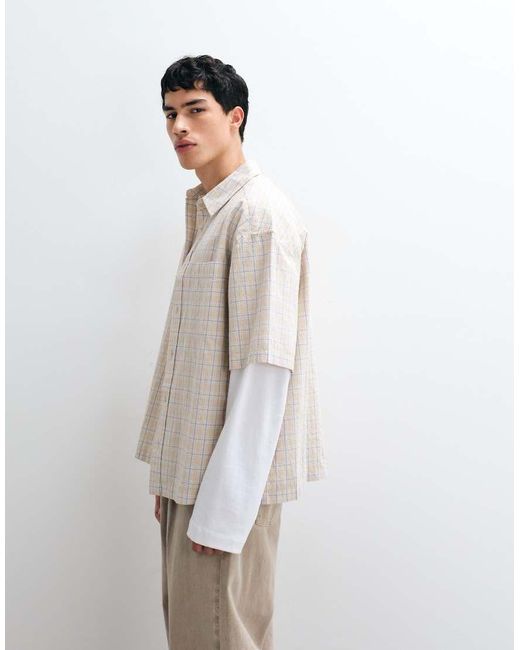 ASOS Natural Oversized Check Shirt for men