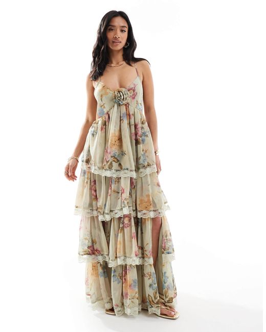 Miss Selfridge Metallic – race day – gestuftes chiffon-maxikleid